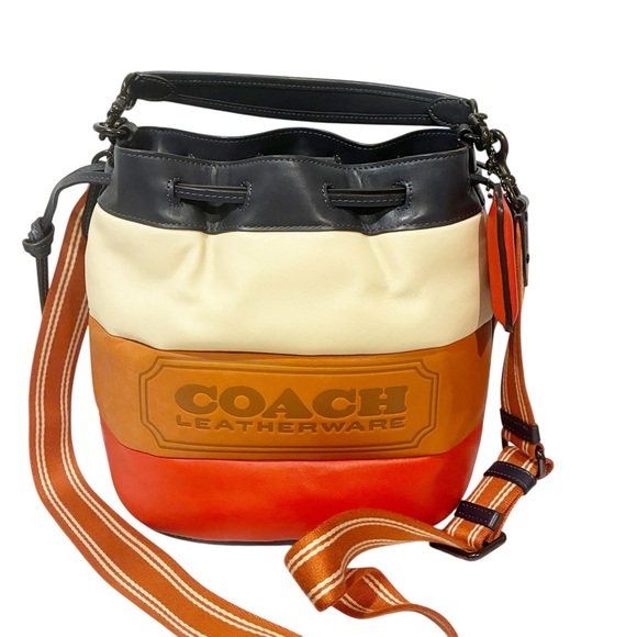 Coach‎ Field Multi Leather Bucket Bag Crossbody Shoulder Bag Stripe - Picture 1 of 10